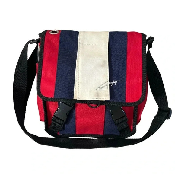Tommy Hilfiger Vintage 90s Red Blue Mini Messenger Crossbody Bag - Picture 1 of 11